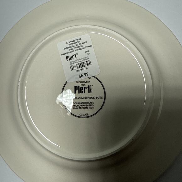Pier 1 CHRISTMAS MORNING PUPS Salad Dessert Plates Puppies Dogs Set of four - Picture 7 of 7